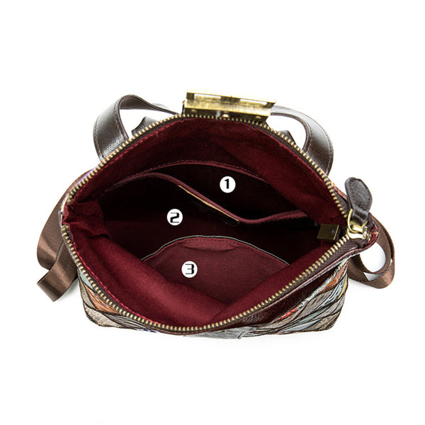 Womens Boho Square Leather Backpack Bag Ladies Small Leather Rrucksack For Women Inside