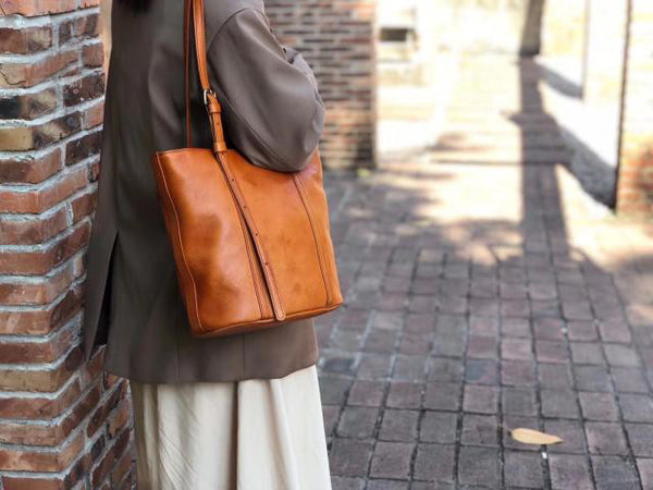 Womens Brown Genuine Leather Tote Handbags Over The Shoulder Purse for Women Best