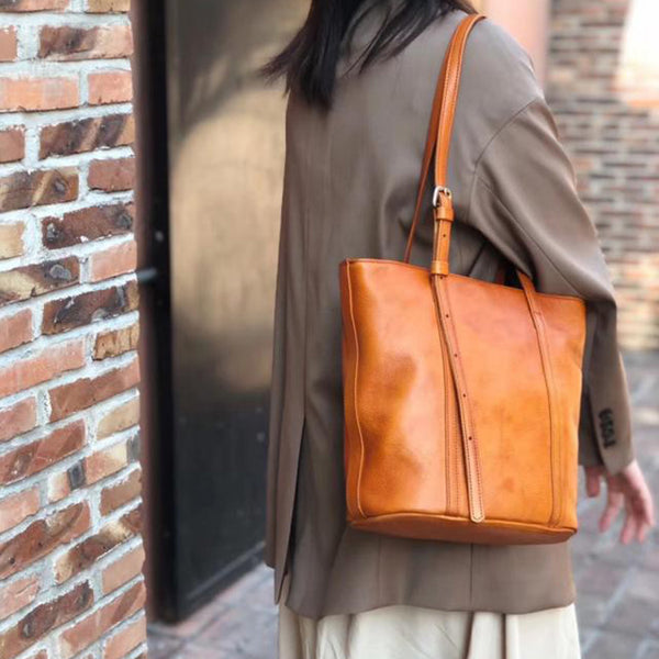 Womens Brown Genuine Leather Tote Handbags Over The Shoulder Purse for Women Chic
