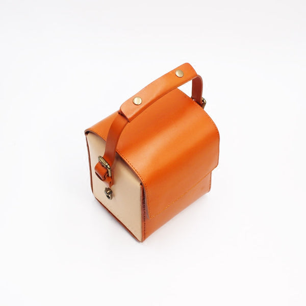 Womens Brown Leather Cube Bag Crossbody Bags Shoulder Bag for Women Boutique