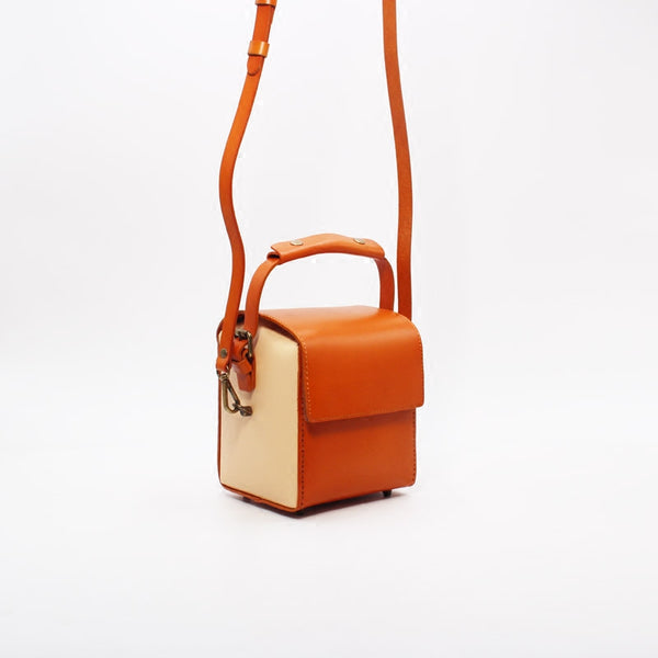 Womens Brown Leather Cube Bag Crossbody Bags Shoulder Bag for Women Brown