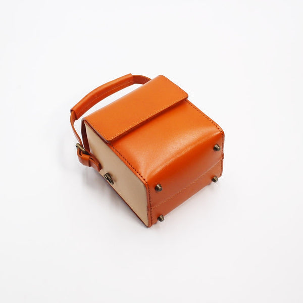 Womens Brown Leather Cube Bag Crossbody Bags Shoulder Bag for Women beautiful