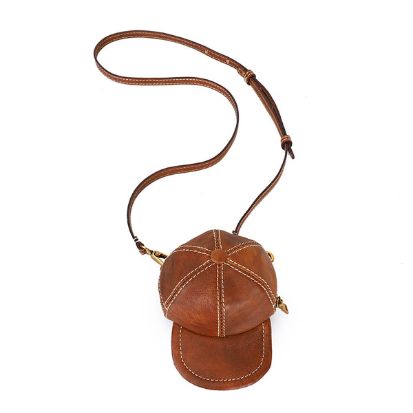 Womens Cap Shaped Mini Leather Crossbody Purse Cross Shoulder Bag Brown