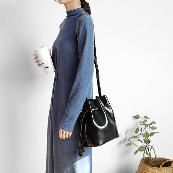 Womens Chic Bucket Bag Leather Crossbody Bags Shoulder Bag for Women gift