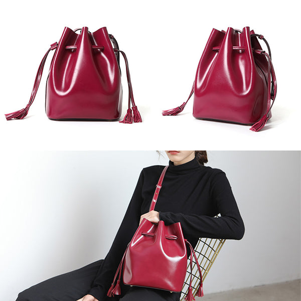 Womens Chic Bucket Bag Leather Crossbody Bags Shoulder Bag for Women stylish