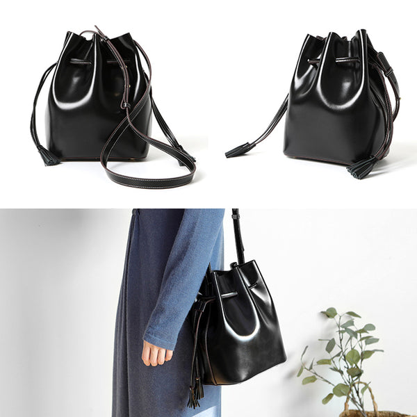 Womens Chic Bucket Bag Leather Crossbody Bags Shoulder Bag for Women work bag