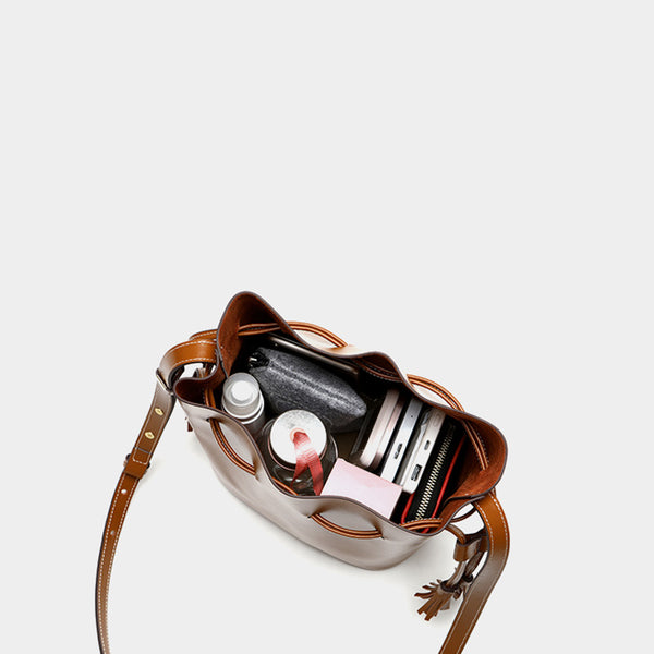 Womens Chic Bucket Bag Leather Crossbody Bags