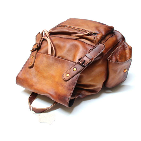 Womens Cool Leather Backpacks Brown Leather Travel Backpack Bag Purse for Women Original