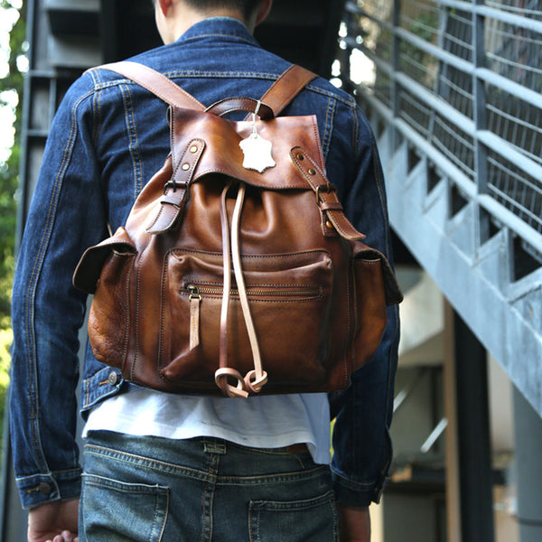 Womens Cool Leather Backpacks Brown Leather Travel Backpack Bag Purse for Women funky