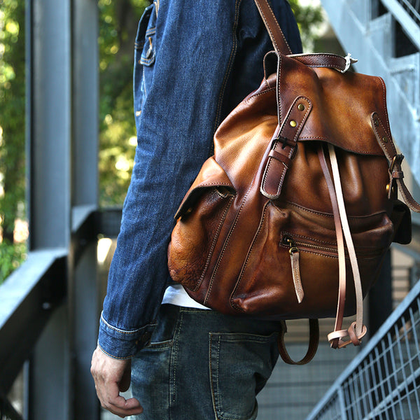 Womens Cool Leather Backpacks Brown Leather Travel Backpack Bag Purse for Women