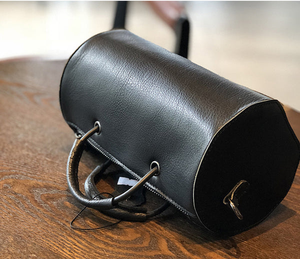 Womens Cylinder Bag Black Leather Crossbody Bag Shoulder Bag Quality