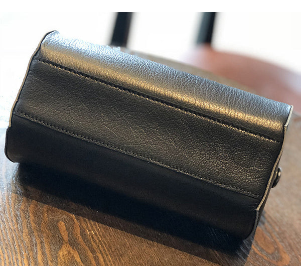 Womens Cylinder Bag Black Leather Crossbody Bag Shoulder Bag Trendy