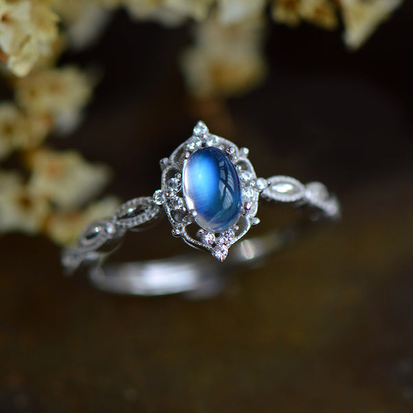 Female Sterling Silver Blue Moonstone Engagement Ring June Birthstone Jewelry For Women Accessories