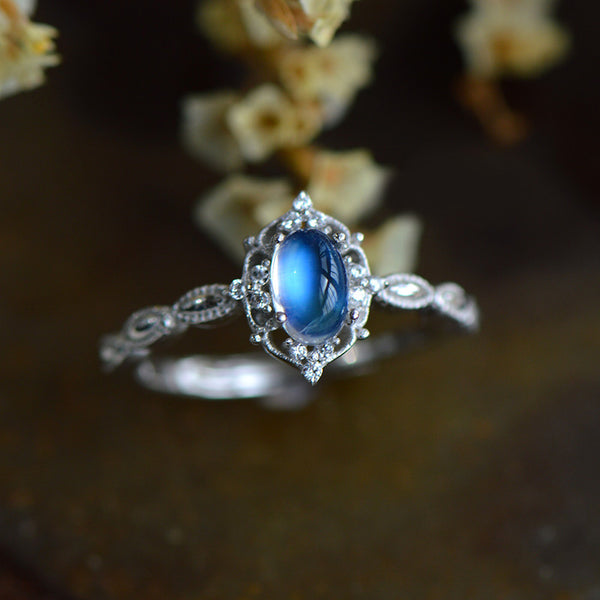 Female Sterling Silver Blue Moonstone Engagement Ring June Birthstone Jewelry For Women