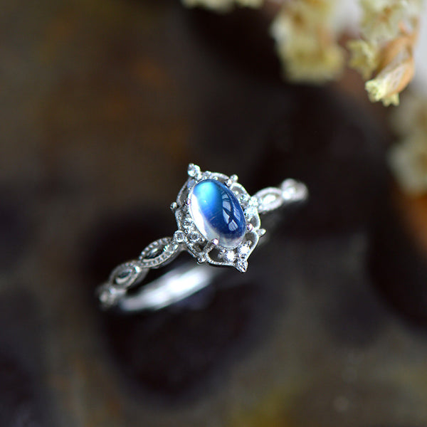 Female Sterling Silver Blue Moonstone Engagement Ring June Birthstone Jewelry For Women Beautiful