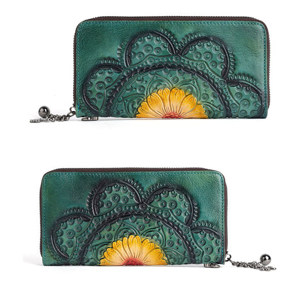 Womens Embossed Genuine Leather Zip Around Wallet Clutch Wallet Purse For Women Chic