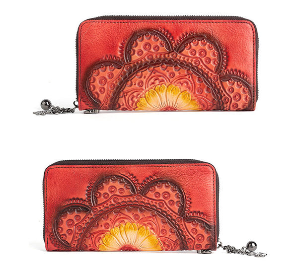 Womens Embossed Genuine Leather Zip Around Wallet Clutch Wallet Purse For Women Cool