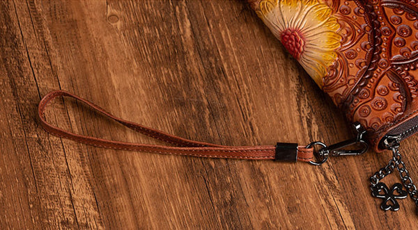 Womens Embossed Genuine Leather Zip Around Wallet Clutch Wallet Purse For Women Fashion