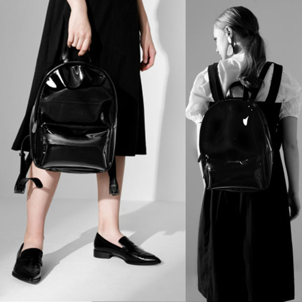 Womens Fashion Black PVC and Leather Backpack Bag Purse Funky Backpacks for Women Details