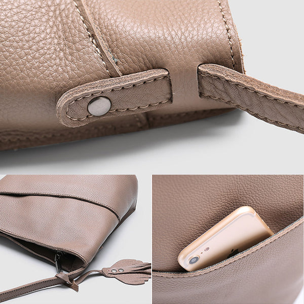 Womens Genuine Leather Bucket Bag Crossbody Bags Purse Shoulder Bag Details