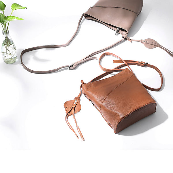 Womens Genuine Leather Bucket Bag Crossbody Bags Purse Shoulder Bag beautiful