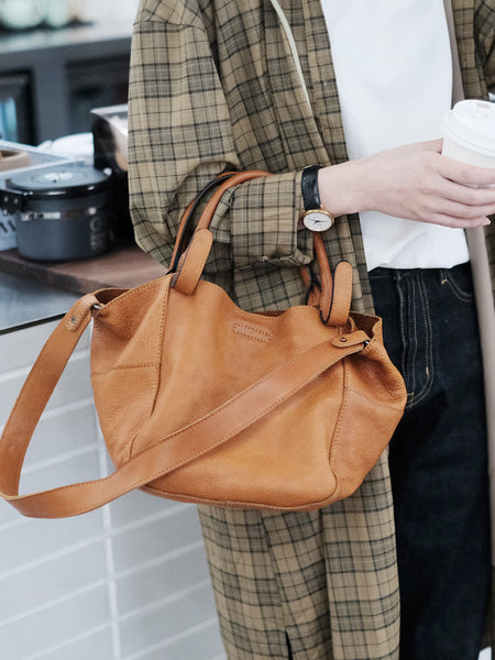 Womens Genuine Leather Bucket Bags Brown Leather Crossbody Bag Affordable