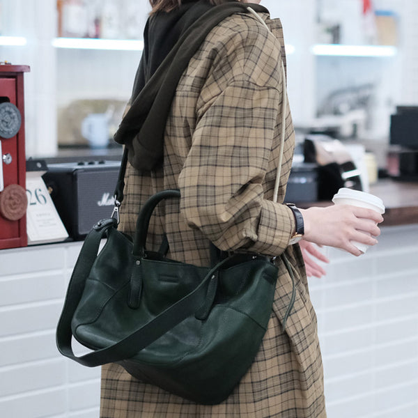 Womens Genuine Leather Bucket Bags Brown Leather Crossbody Bag Details