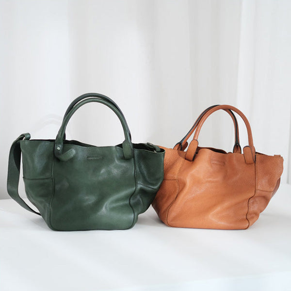 Womens Genuine Leather Bucket Bags Brown Leather Crossbody Bag Durable