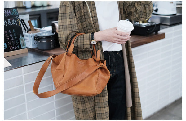 Womens Genuine Leather Bucket Bags Brown Leather Crossbody Bag Fashion