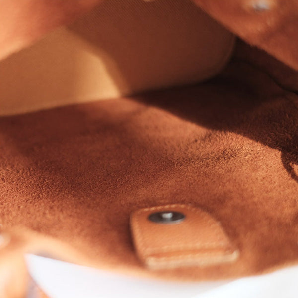 Womens Genuine Leather Bucket Bags Brown Leather Crossbody Bag Inside
