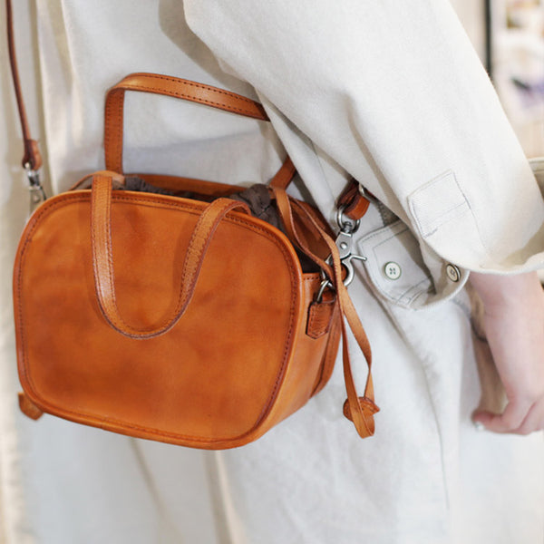 Womens Genuine Leather Crossbody Drawstring Bucket Bag Handbags For Women Funky