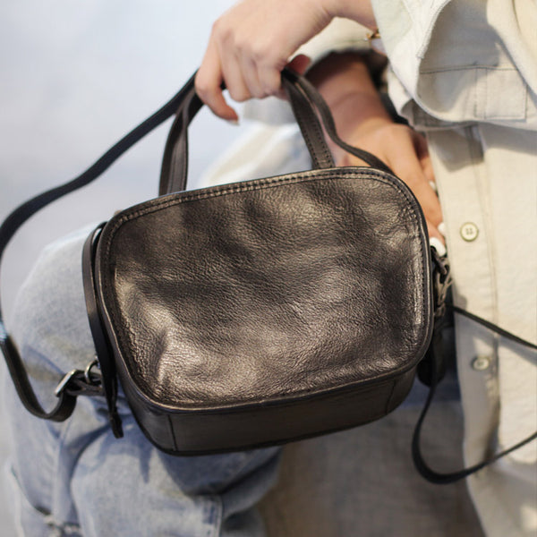 Womens Genuine Leather Crossbody Drawstring Bucket Bag Handbags For Women Gift