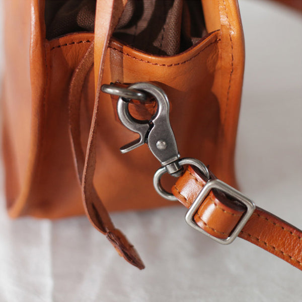 Womens Genuine Leather Crossbody Drawstring Bucket Bag Handbags For Women Handmade