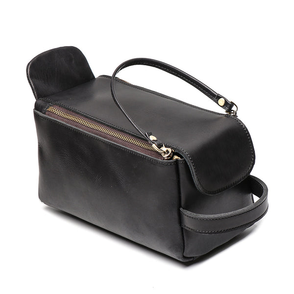 Womens Genuine Leather Makeup Bags Wristlet Wallet That Holds Phone for Women Black