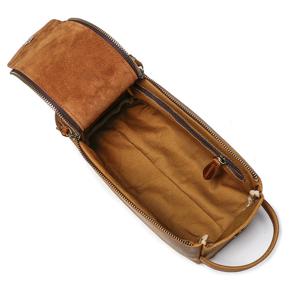 Womens Genuine Leather Makeup Bags Wristlet Wallet That Holds Phone for Women Brown