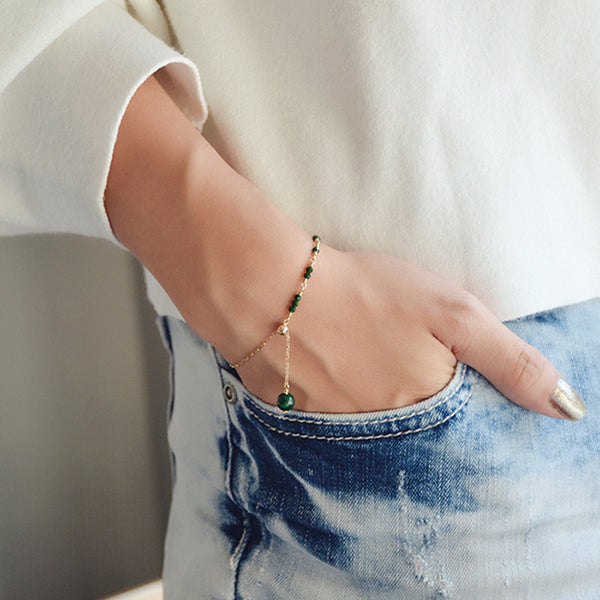 Womens Jade Beaded Bracelets 14K Gold Charm Bracelets for Women Accessories