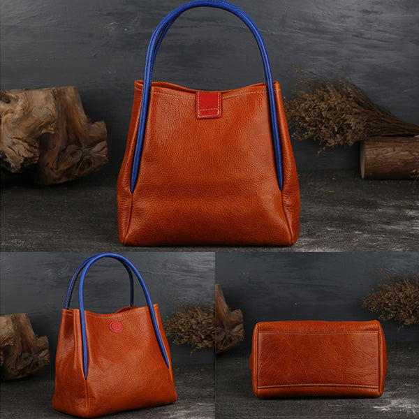 Womens Leather Bucket Bag Purse Leather Tote Handbags for Women cowhide