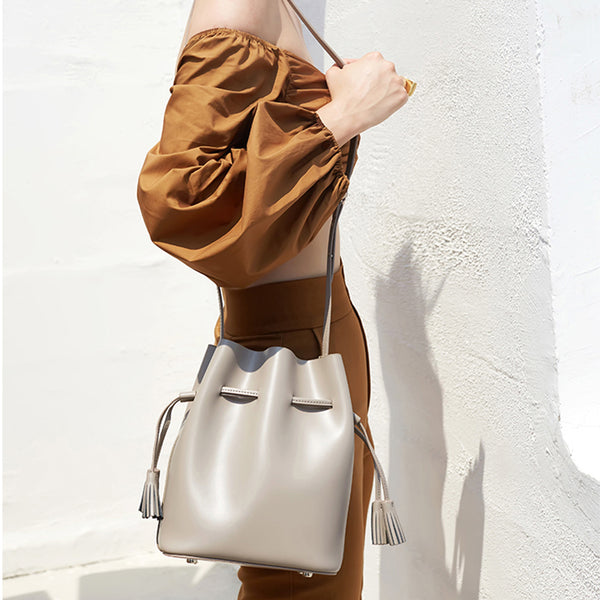 Womens Leather Bucket Bag Small Crossbody Bags Purse for Women Minimalist