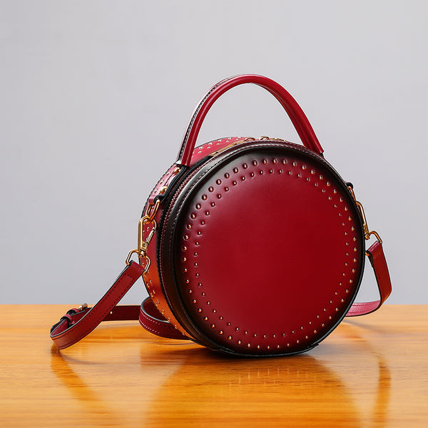 Womens Leather Circle Bag Crossbody Bags Shoulder Bag Purses for Women