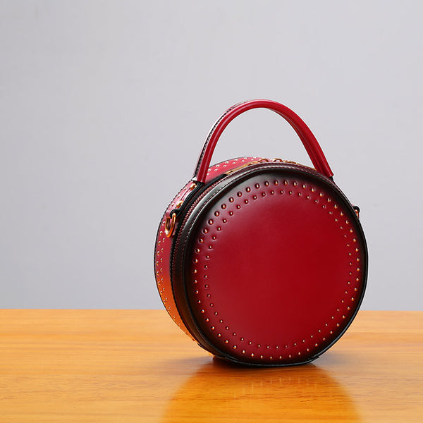 Womens Leather Circle Bag Crossbody Bags Shoulder Bag Purses for Women Black