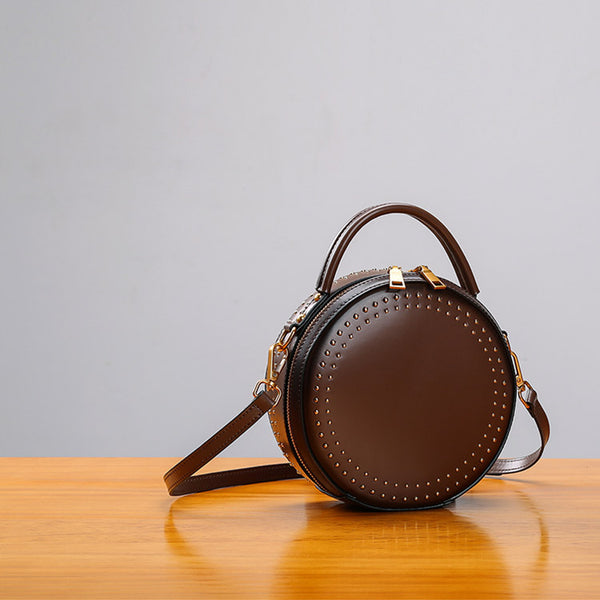 Womens Leather Circle Bag Crossbody Bags Shoulder Bag Purses for Women Chic