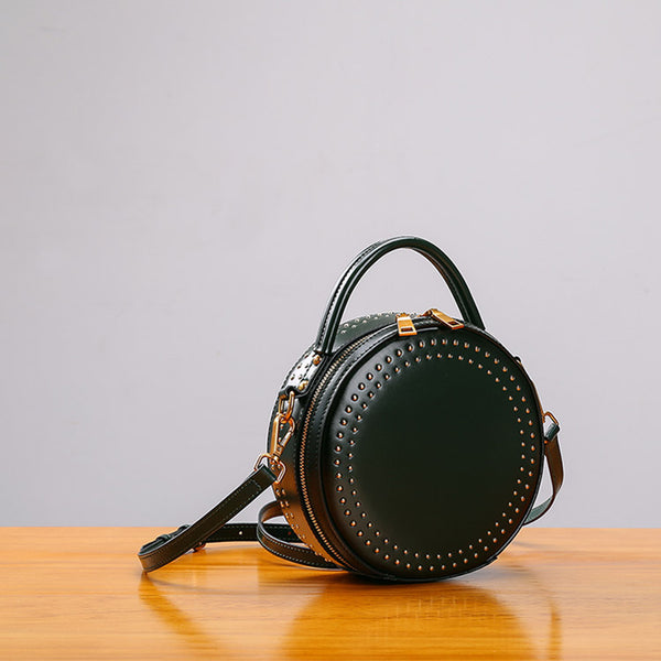 Womens Leather Circle Bag Crossbody Bags Shoulder Bag Purses for Women Genuine Leather