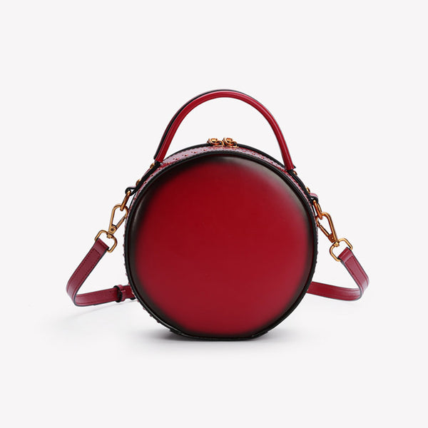 Womens Leather Circle Bag Crossbody Bags Shoulder Bag Purses for Women Handmade