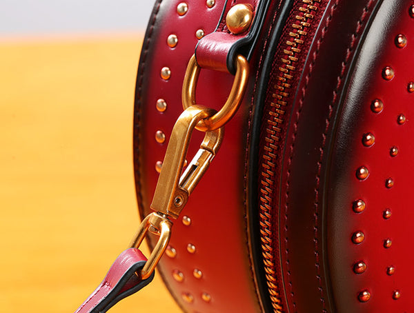 Womens Leather Circle Bag Crossbody Bags Shoulder Bag Purses for Women Vintage