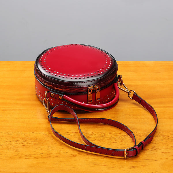 Womens Leather Circle Bag Crossbody Bags Shoulder Bag Purses for Women