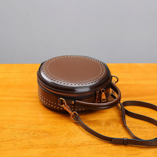 Womens Leather Circle Bag Crossbody Bags Shoulder Bag Purses for Women cowhide
