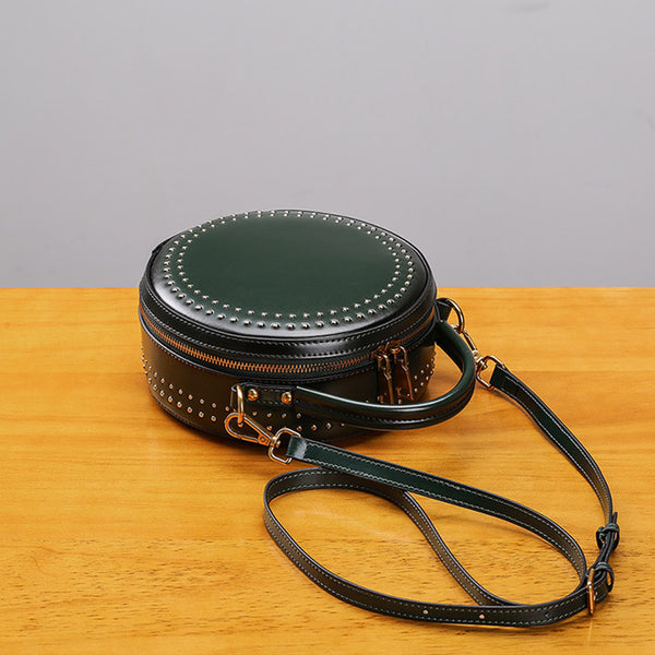 Womens Leather Circle Bag Crossbody Bags Shoulder Bag Purses for Women Genuine Leather