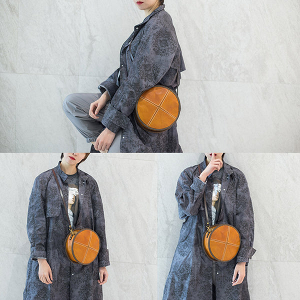Womens Leather Circle Bag Round Purse Small Crossbody Purse for Women cool