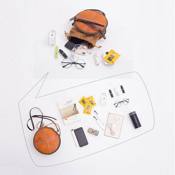 Womens Leather Circle Bag Round Purse Small Crossbody Purse for Women quality