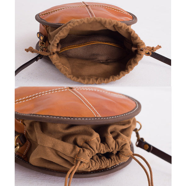 Womens Leather Circle Bag Round Purse Small Crossbody Purse for Women